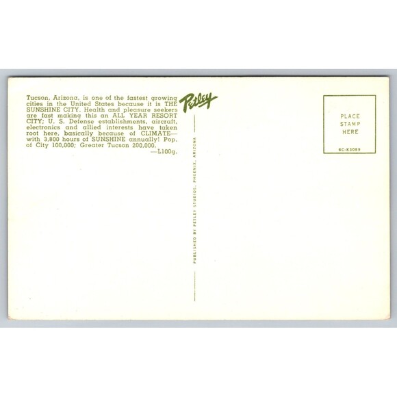 Postcard Arizona Tucson Greetings from The Sunshine City Unposted c1960s VTG - Picture 2 of 2